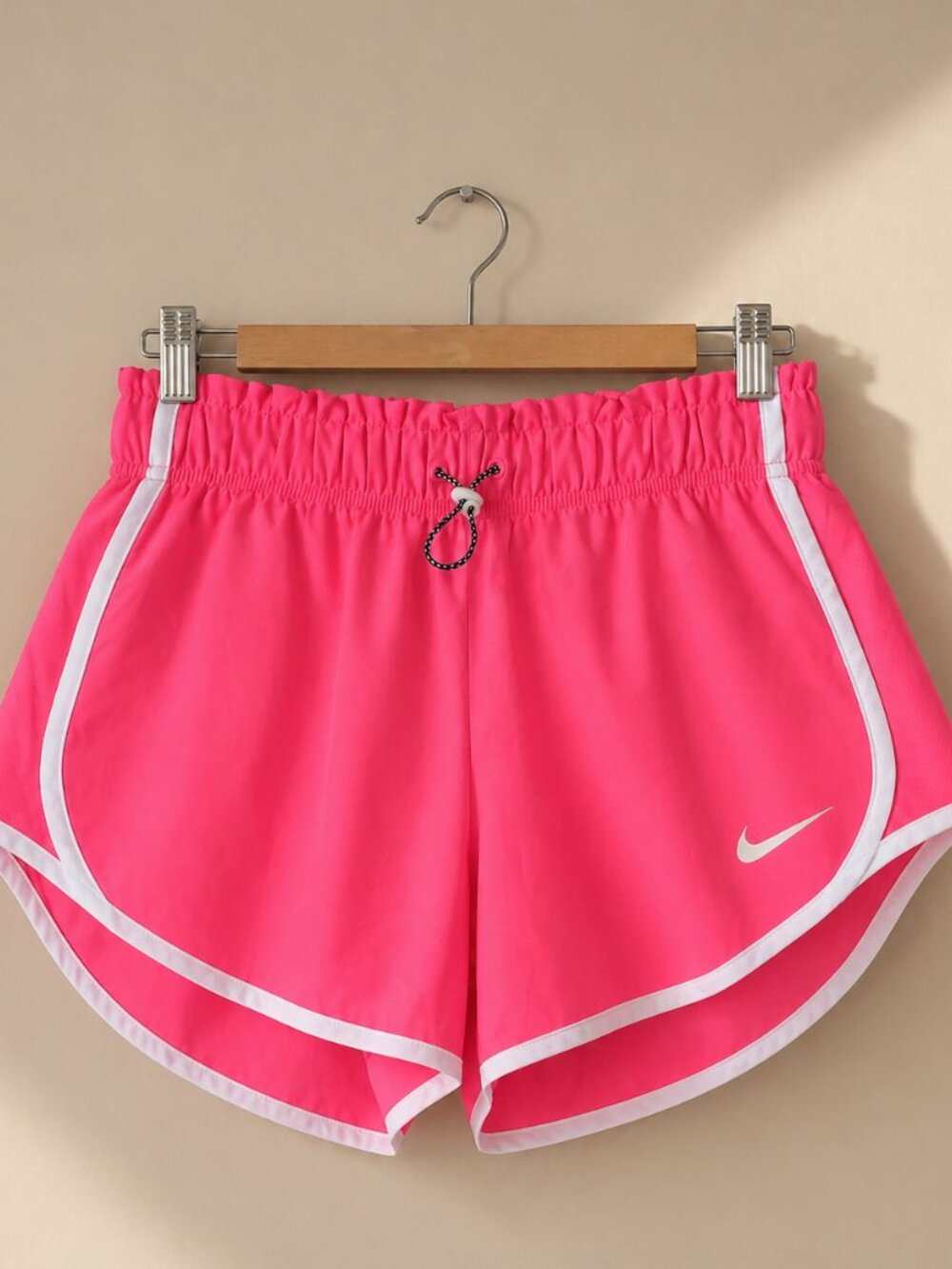 Nike Dri-FIT Ruffle Women’s 3" Lined Running Athletic Gym Shorts - Pink White